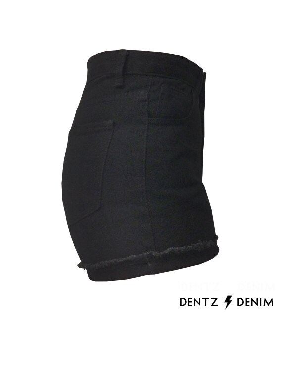 High Waisted Black Denim Shorts - Cuff - Black Jean Shorts - Plus thru  Petite Size