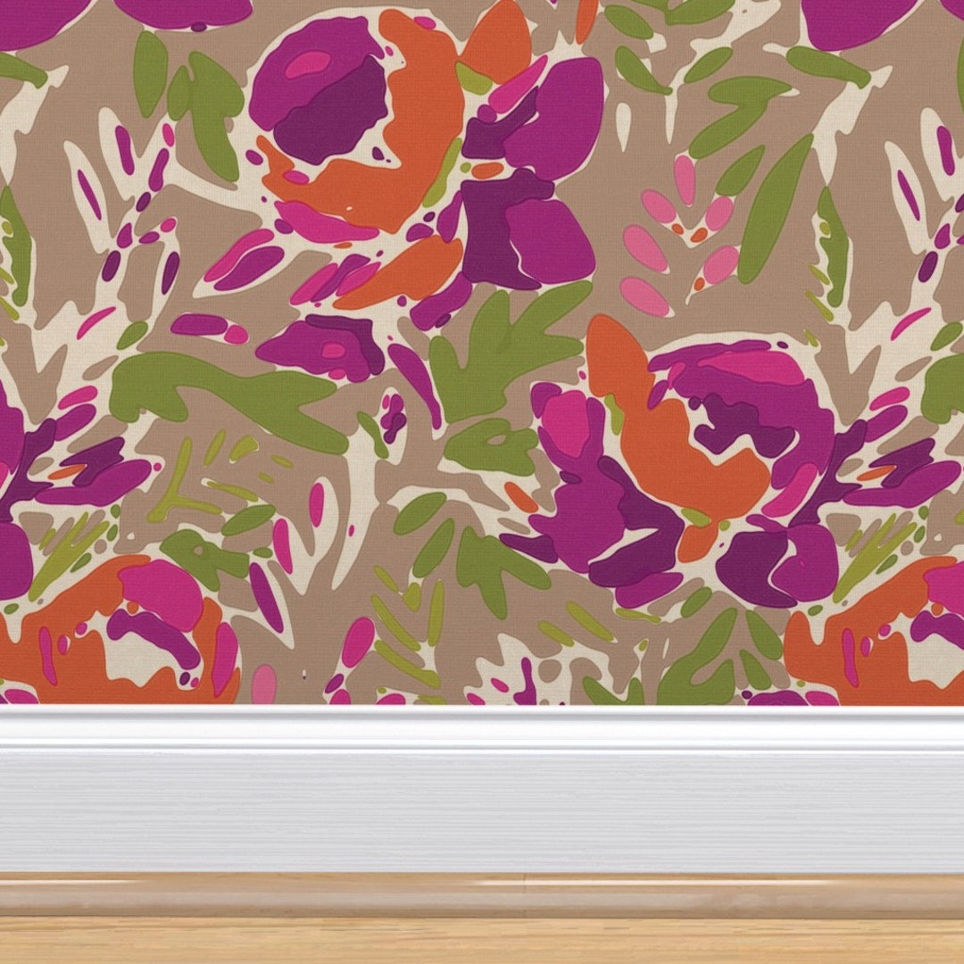 Modern Chic Floral Wallpaper Deep Vibrant Jewel Tones Peel & Stick and