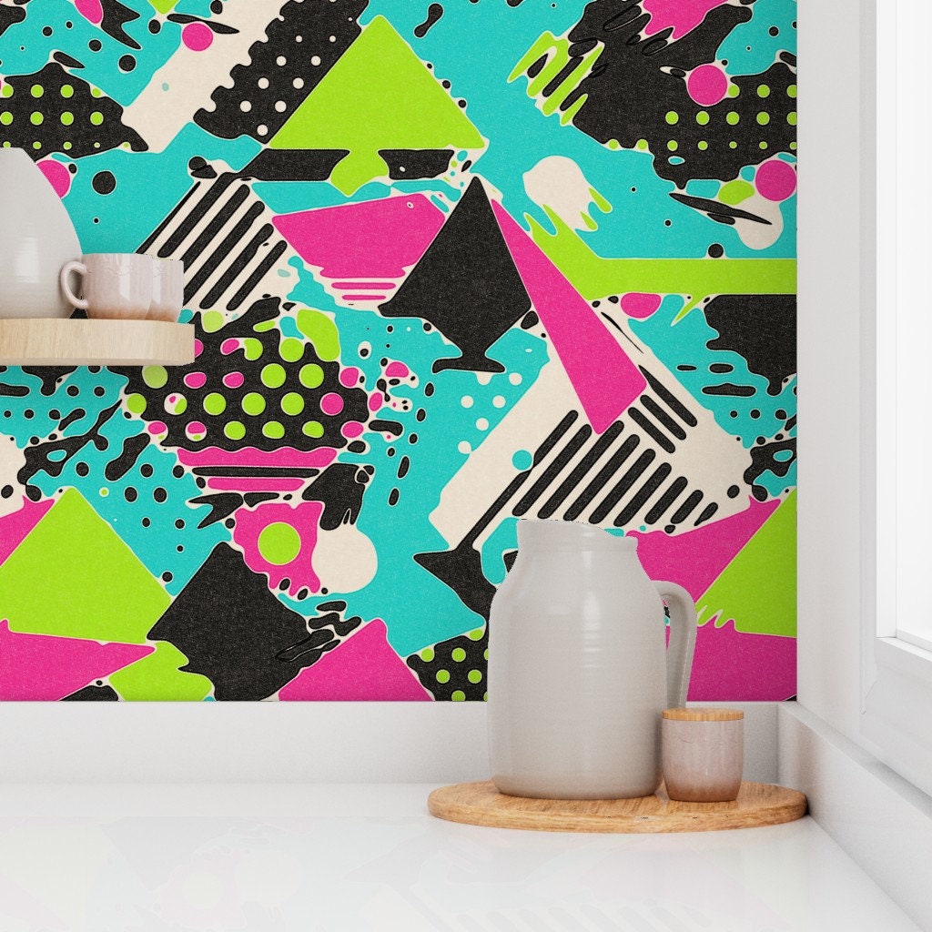 Wallpaper - Neon Geometric Abstract | 80S 90S Pattern | Peel