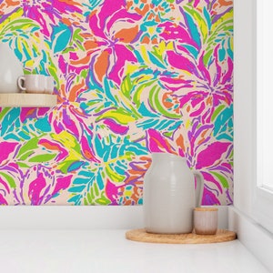 Tropical Floral Wallpaper - Peel and Stick and Pre-pasted Wallpaper Rolls - Tropical Vibrant Floral Pattern Wallpaper