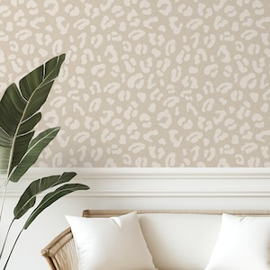 Oatmeal Leopard Print Wallpaper - Neutral Safari Home Decor, Peel and Stick