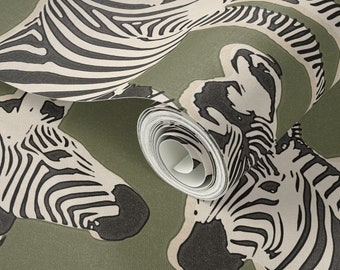 Green Zebra Print Wallpaper | Safari Animal, Peel and Stick