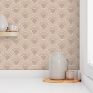 Beige Scallop Pattern Wallpaper | Textured Natural Tan Design | Modern Minimalist Decor | Peel & Stick and Pre-Pasted