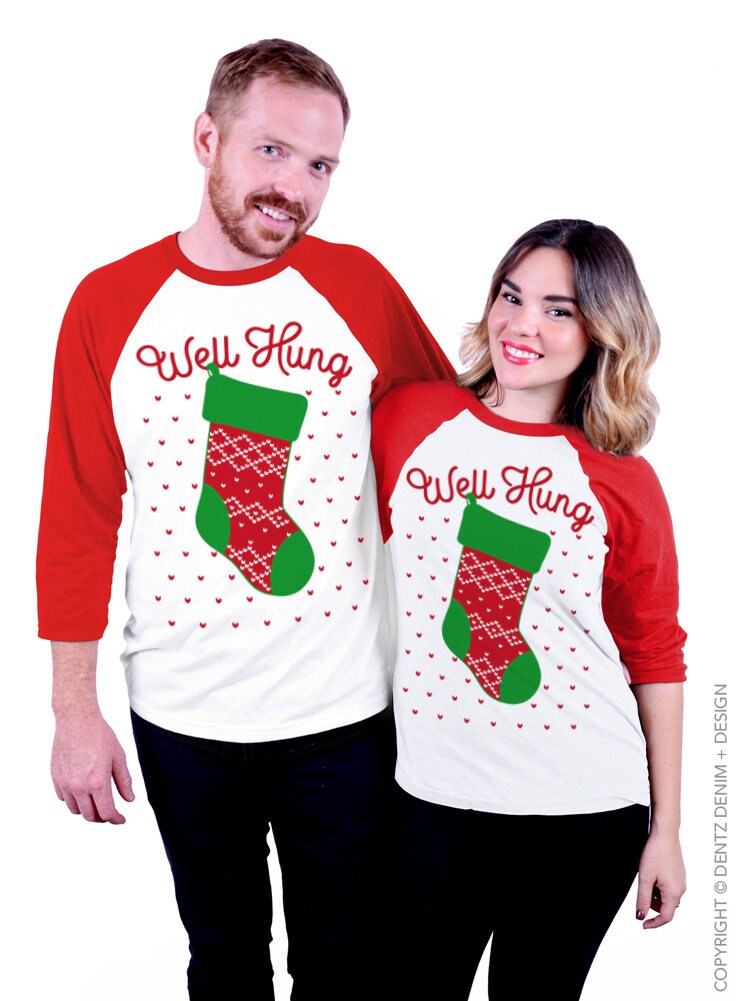 Well hung christmas t shirt Clearance