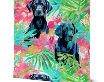 Black Lab Tropical Wallpaper | Labrador Retriever Dog Design | Peel & Stick, Pre-Pasted | Vibrant Decor