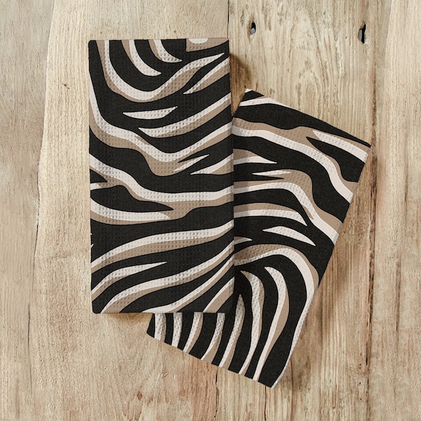 Zebra Print Hand Towel | Safari Exotic Design | Waffle Texture | Eclectic Kitchen & Bathroom Decor