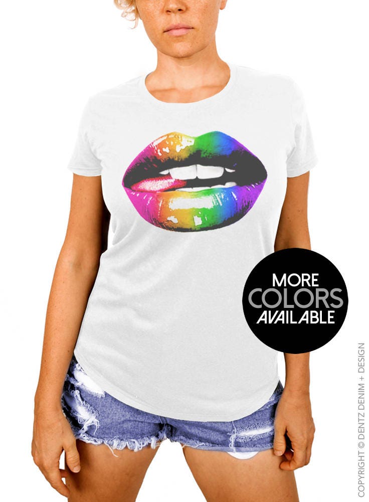 Gay Pride T-Shirt Rainbow Glossy Lips Women's | Etsy