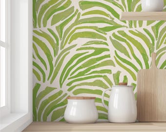 Modern Zebra Green Stripe Wallpaper - Abstract Safari Animal Print - Peel & Stick, Pre-Pasted, and Non-Pasted