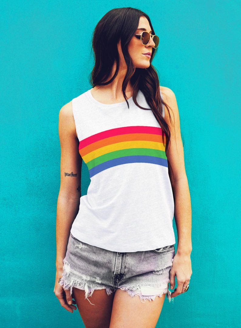 Retro Rainbow Gay Pride Tank Top Muscle Tank Top 