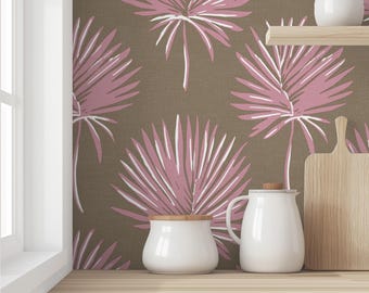 Wallpaper - Tropical Frond Linen Texture | Peel And Stick, Pre Pasted