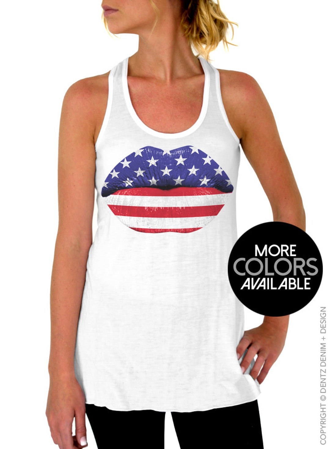 4th of July Tank Top American Flag Lips Red White and Blue - Etsy