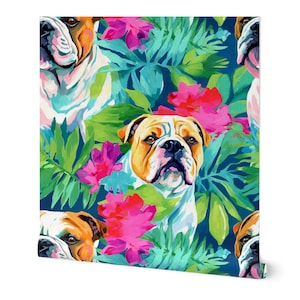 Bulldog Tropical Wallpaper | Peel and Stick, Pre-Pasted Options