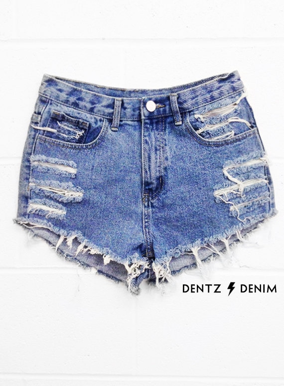 High Waisted Blue Denim Shorts Moderate 