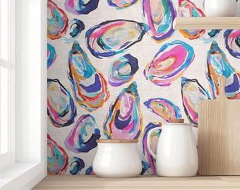 Colorful Oyster Wallpaper - Preppy Coastal - Peel Stick Mural