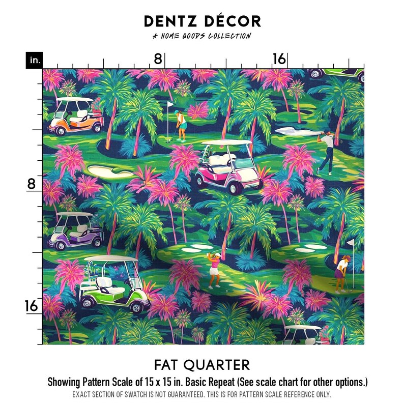 Golf Carts & Golfers Preppy Fabric - Tropical Coastal Home Decore - Swatch, Fat Quarters, and Fabric by the Yard image 4