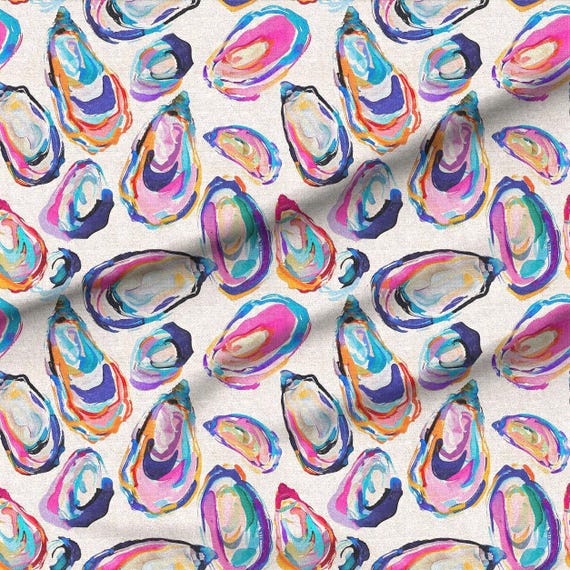 Watercolor Oyster Shell Preppy Fabric | Coastal Decor | Swatches, Fat Quarters & Fabric by the Yard