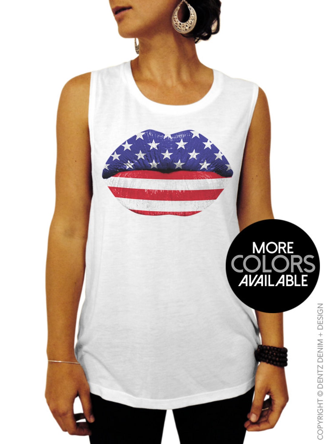 Patriotic 4th of July Shirt Red White and Blue Lips Muscle - Etsy
