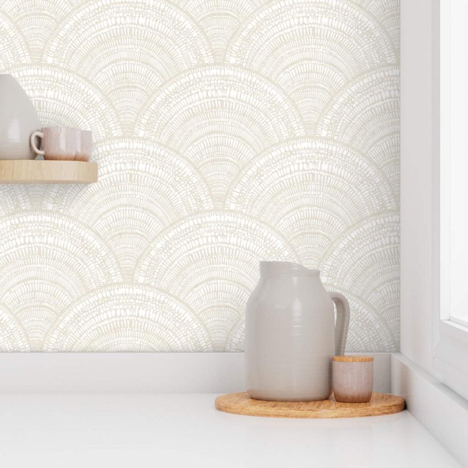 Natural Bohemian Scallop Shell Wallpaper | Blue Coastal Pattern | Peel ...