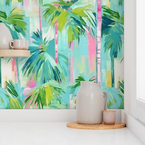 Island House Palm Wallpaper | Tropical & Abstract | Peel and Stick / Pre-Pasted | Colorful Home Decor | Beach House Wallpaper | Coastal Home