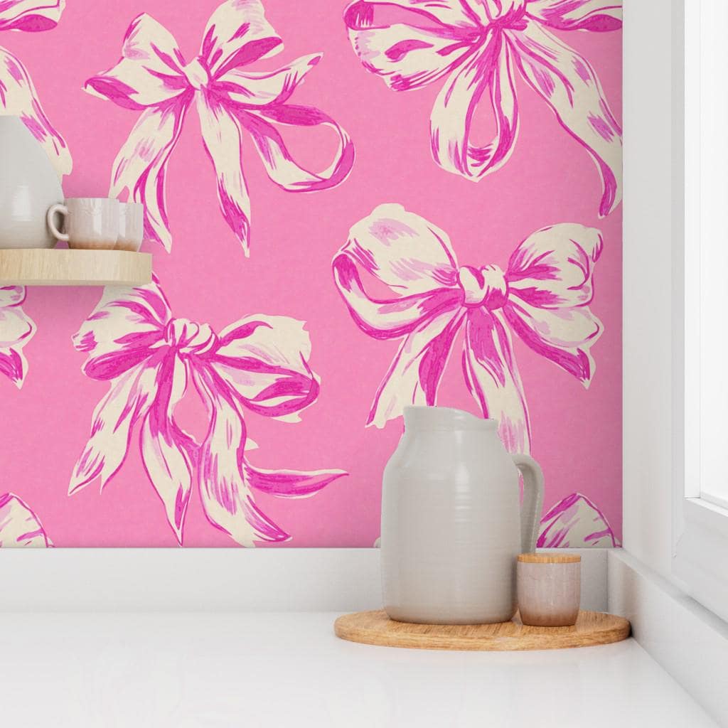 Coquette Pink Bow Wallpaper - Romantic Ribbon-inspired Design - Peel ...