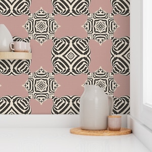Black and White Geometric Wallpaper | Vintage Pink, Peel & Stick