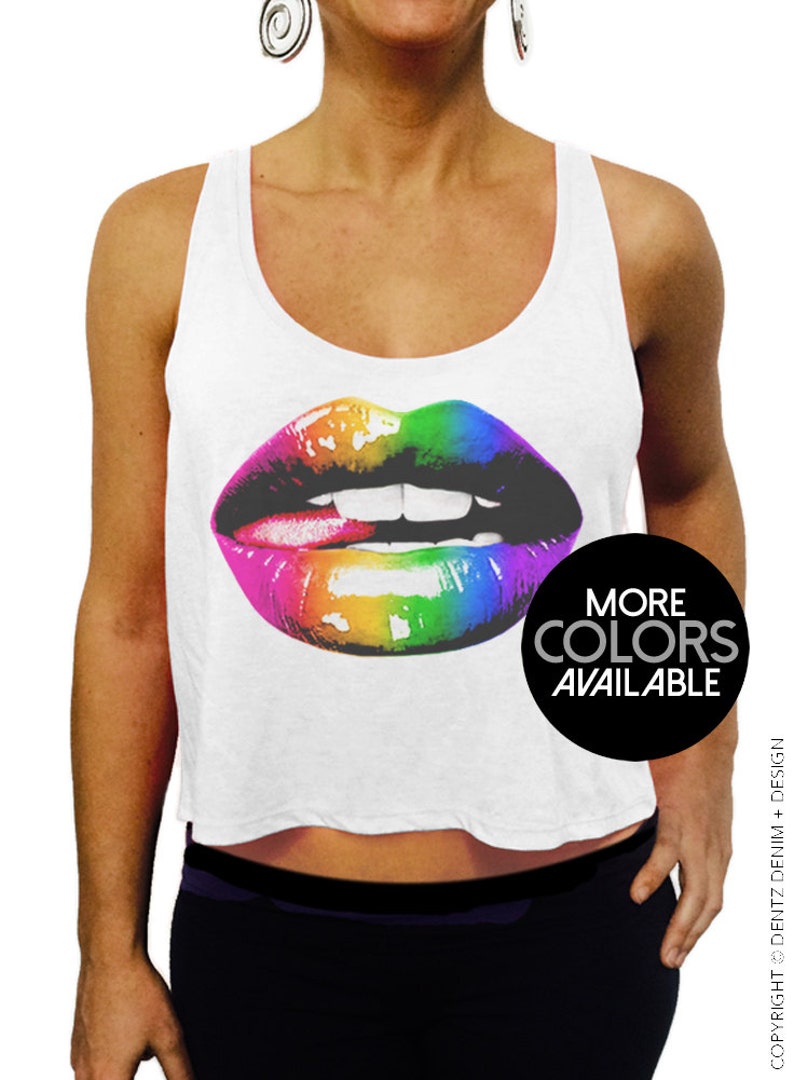 Gay Pride Tank Rainbow Glossy Lips Cropped Tank Top | Etsy