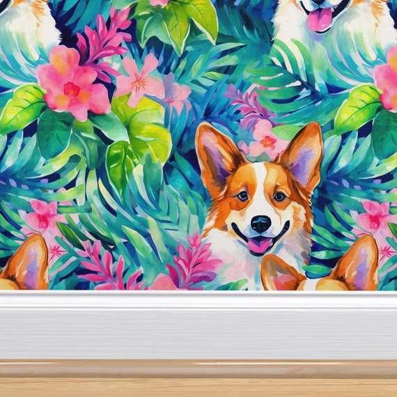 Custom Pet Wallpaper - Tropical Portrait | Personalized Dog Cat Design | Peel Stick