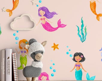 Kids Mermaid Wallpaper - Whimsical Nursery Ocean Pattern - Girls Room Decor