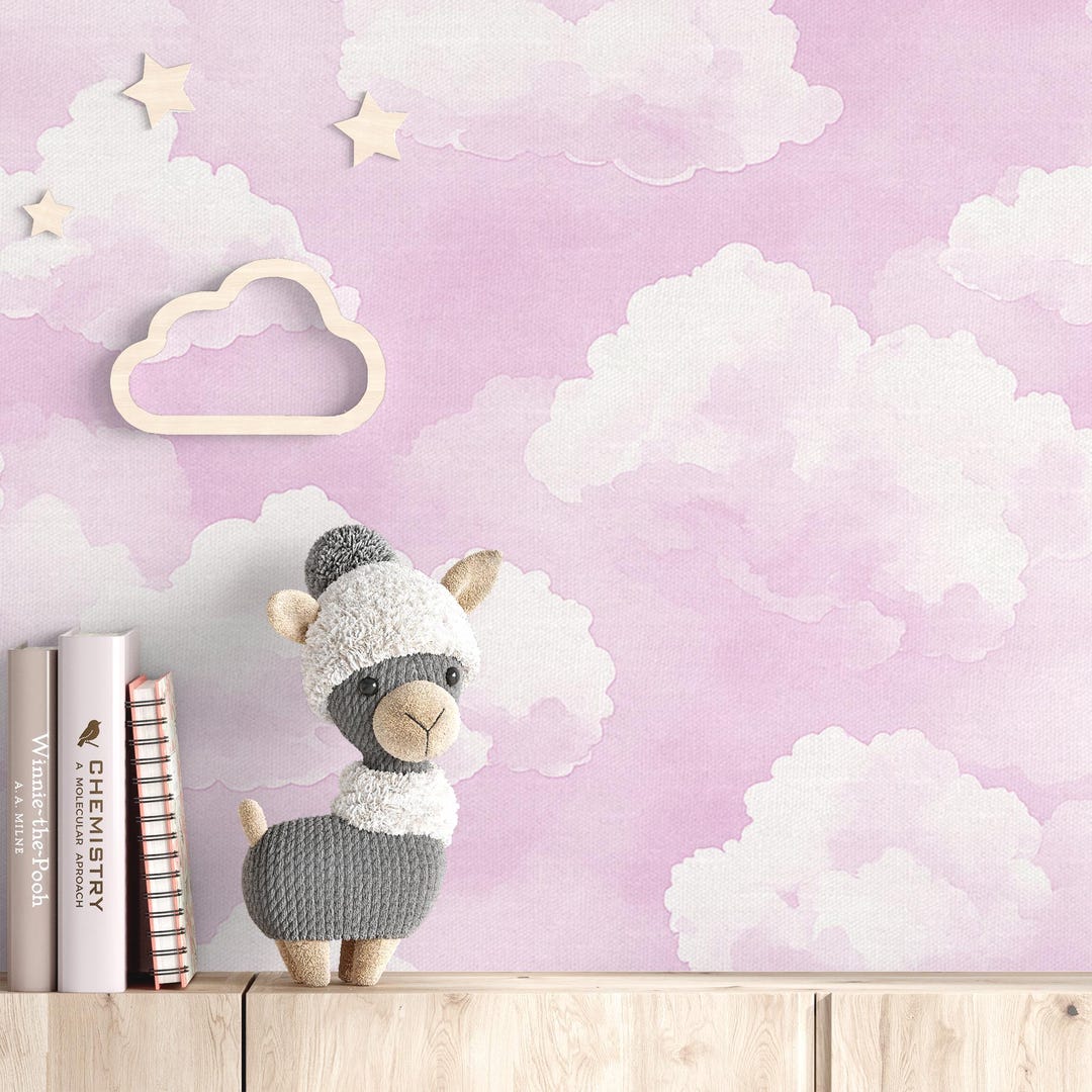 Pink Cloud Wallpaper – Watercolor Nursery Wall Mural | Baby Girl Room ...