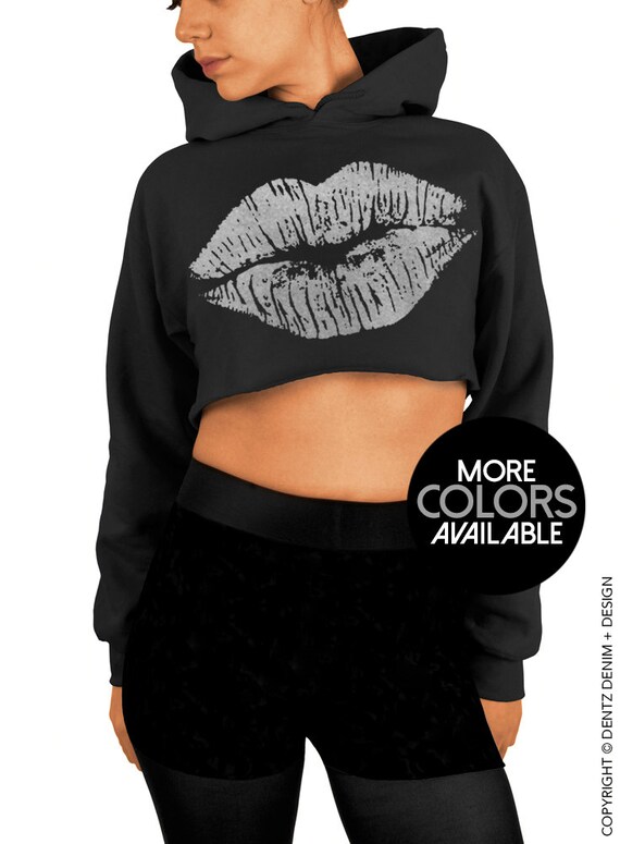 Lips Kiss Valentine's Day Cropped Hoodie Sweatshirt Etsy