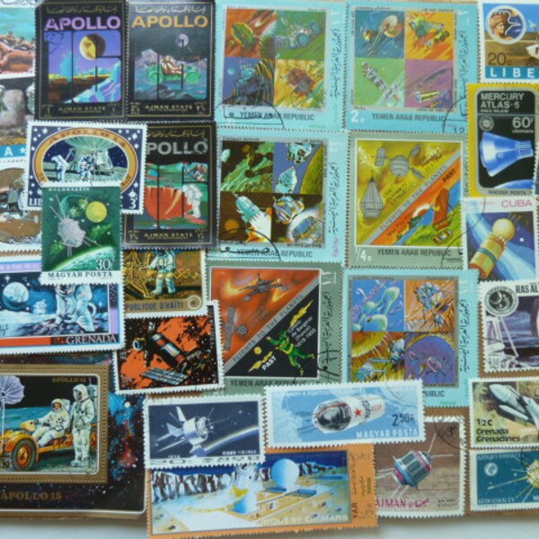 Space - U.S. and  Worldwide  Postage Stamps with Space Theme for Scrapbooking, Decoupage, Paper Crafts, Collage and More...