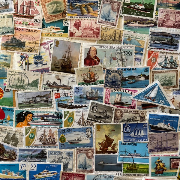 Ships - Lot of Worldwide Postage Stamps Ships and Boats for Collecting, Decoupage, Paper Crafts, Collage and More...