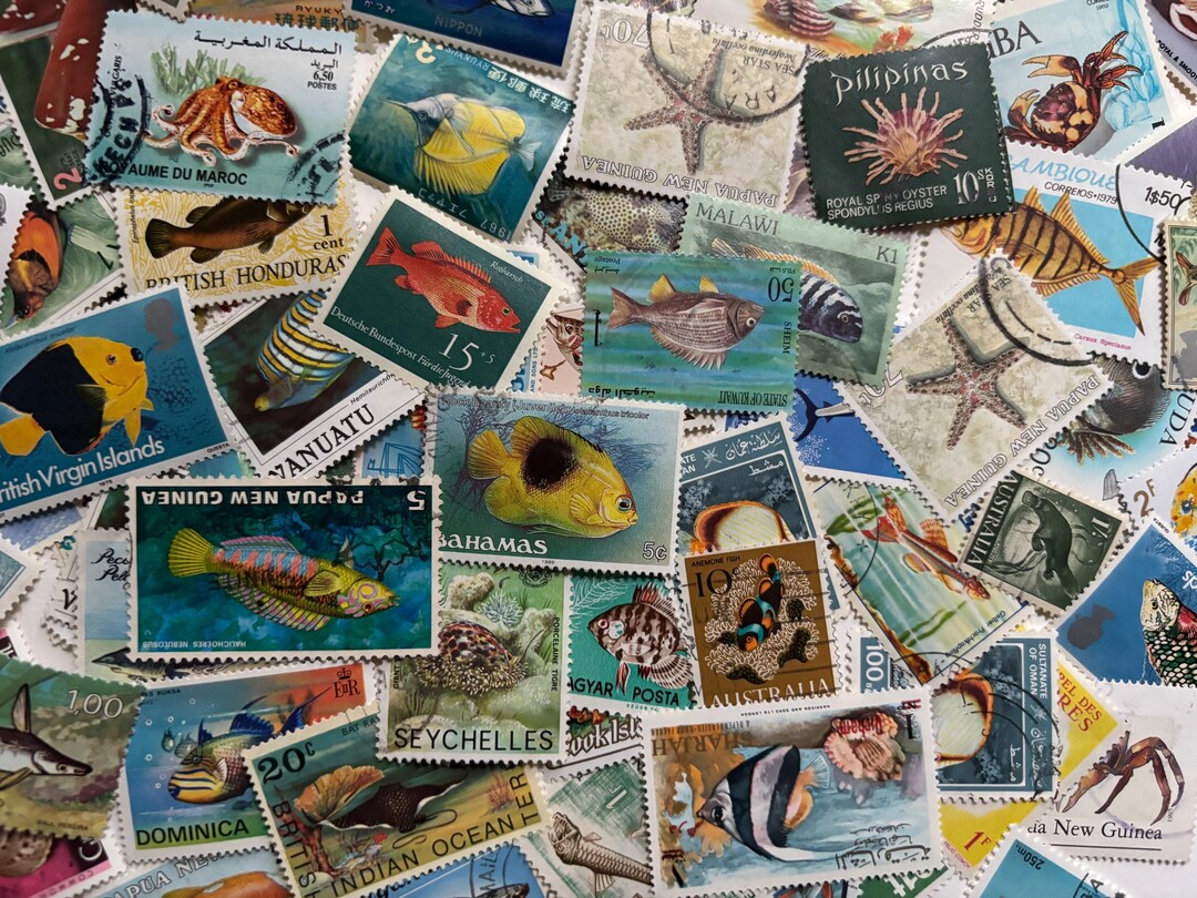 Fish - Lot of Worldwide Postage Stamps With Sea Life for Collections ...