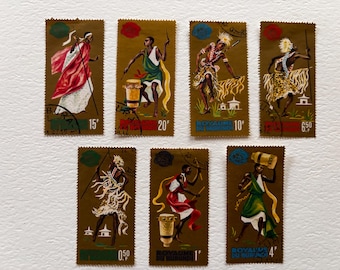 Tribal Costumes Postage Stamps from Burundi -  For Collections,  Decoupage, Paper Crafts, Collage and More...