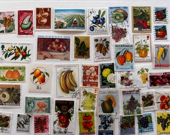 Fruit on Stamps - Vintage Worldwide Postage Stamps with Fruit for Collections or Projects