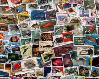 Fish - Lot of Worldwide Postage Stamps With Sea Life For Collections, Art Projects, Paper Crafts, Card Making, Jewelry, Decoupage and More