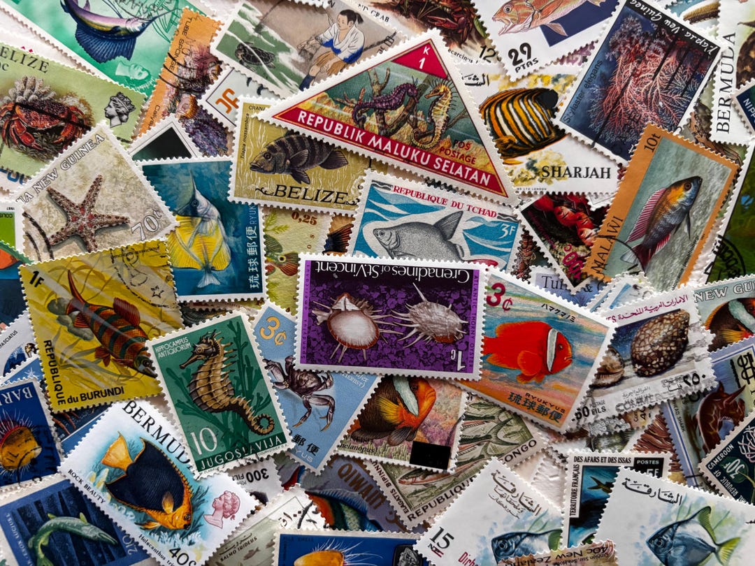 Fish - Lot of Worldwide Postage Stamps With Sea Life for Collections ...