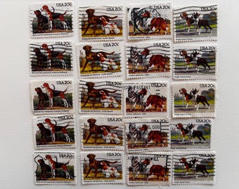 Dogs - Lot of Vintage U.S. Postage Stamps With Dogs - For Collecting, Decoupage, Paper Crafts, Collage and More...