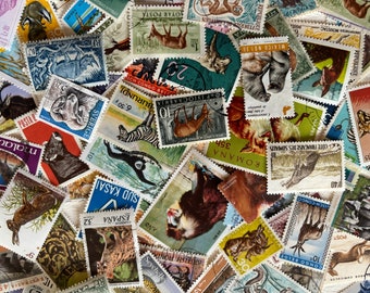 Animaux - Lot de timbres-poste représentant des animaux du monde entier pour des projets artistiques, des collections, du découpage, de la création en papier, du collage et plus encore...