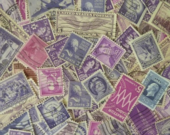 Purple Stamps -  Lot of 150 Purple Postage Stamps for Art Projects, Jewelry, Decoupage, Paper Crafts, Collage and More...