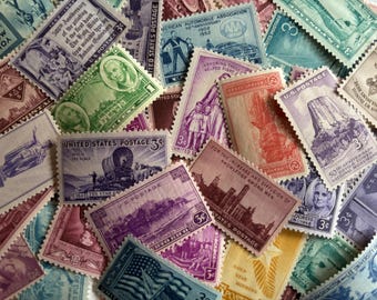 Unused Postage Stamps - 50 3 Cent U.S. Stamps from 1930s - 1950s