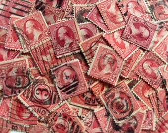 Vintage US Postage Stamps – 1890s Red Washington 2 Cent Stamps, Set of 100