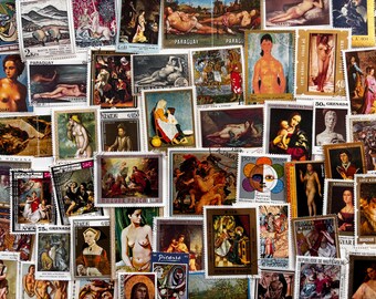 Art - 50 Worldwide Fine Art Postage Stamps for Collecting, Decoupage, Paper Crafts, Collage and More
