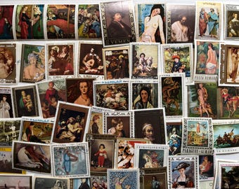Art - 50 Worldwide Fine Art Postage Stamps for Collecting, Decoupage, Paper Crafts, Collage and More
