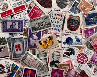 100 Vintage Unused Postage Stamps - U.S. Stamps from 1960s and 1970s For Stamp Collections