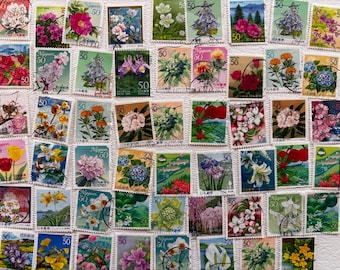 Japanese Flower Stamps - Small Vintage Postage Stamps with Flowers - From Japan