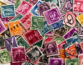 American Colors - 100 U.S. Postage Stamps - Vintage Stamps United States of America - For Collections or Art Projects