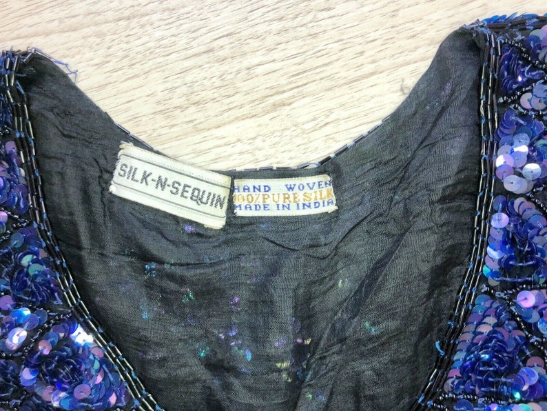 1980/'s 1990/'s Iridescent Blue Sequin Butterly Style Blouse Vintage