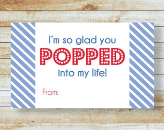 Popcorn Valentine | Favor Tags | Stickers | Printable | Digital Download | Popped Into My Life | Pop It Valentine Tag | Non-Candy Valentine