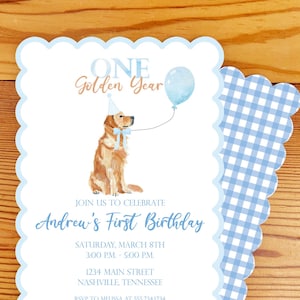 Golden Retriever Birthday Invitation | Boy Birthday | 1st Birthday | Watercolor Dogs | Puppy Pawty |  Retriever Birthday | ONE Golden Year